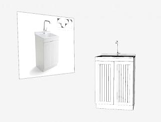 配有水龙头和洗涤槽的洗衣柜SU模型下载_sketchup草图大师SKP模型