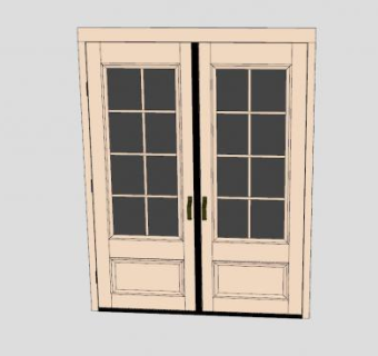 木质双扇门SU模型下载_sketchup草图大师SKP模型
