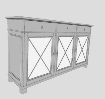 胡桃木餐具柜SU模型下载_sketchup草图大师SKP模型