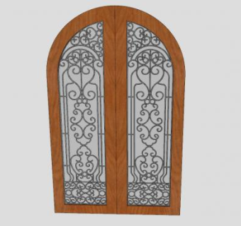 铜雕木质玻璃门SU模型下载_sketchup草图大师SKP模型