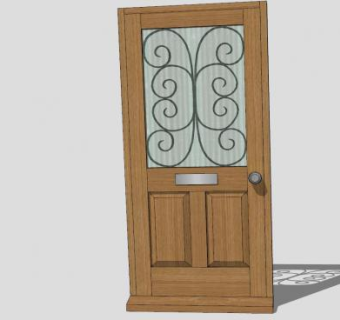 钢雕玻璃木门SU模型下载_sketchup草图大师SKP模型