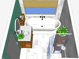 小型舒适装饰浴室SU模型下载_sketchup草图大师SKP模型