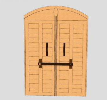 双门扇木锁木门SU模型下载_sketchup草图大师SKP模型