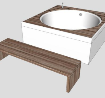 实木陶瓷圆浴缸SU模型下载_sketchup草图大师SKP模型
