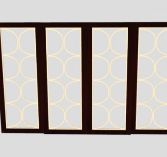 中式玻璃滑动木门SU模型下载_sketchup草图大师SKP模型