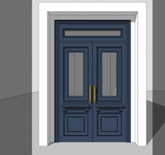 古典式双扇五金平开门SU模型下载_sketchup草图大师SKP模型