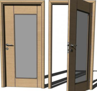 玻璃木门五金门锁SU模型下载_sketchup草图大师SKP模型