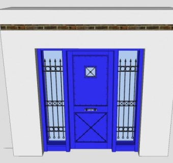 蓝色钢制防盗门SU模型下载_sketchup草图大师SKP模型
