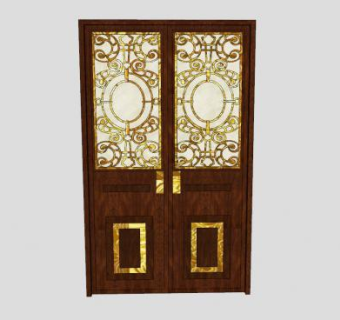 中式双扇推拉门SU模型下载_sketchup草图大师SKP模型