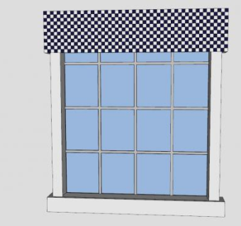 蓝白窗帘固定窗SU模型下载_sketchup草图大师SKP模型