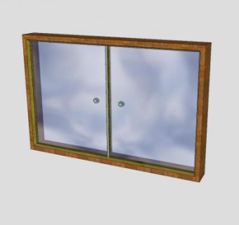 铝木框玻璃窗SU模型下载_sketchup草图大师SKP模型