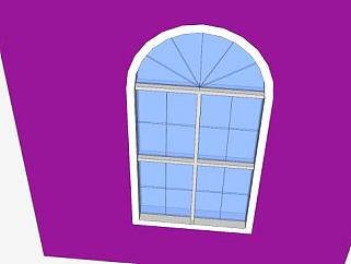 紫色墙壁拱顶固定窗SU模型下载_sketchup草图大师SKP模型
