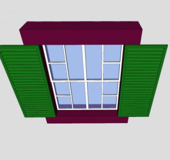 推拉窗与绿色百叶窗SU模型下载_sketchup草图大师SKP模型
