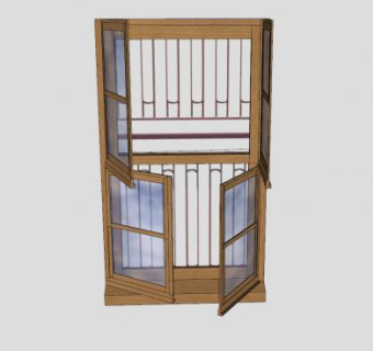 中式仿古木质玻璃窗SU模型下载_sketchup草图大师SKP模型