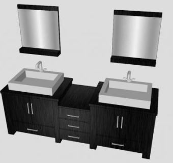 浴室双水槽马桶柜架SU模型下载_sketchup草图大师SKP模型