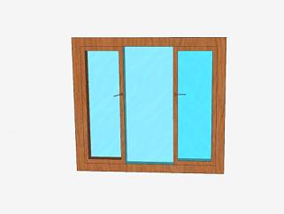 木框玻璃推拉窗3面板SU模型下载_sketchup草图大师SKP模型