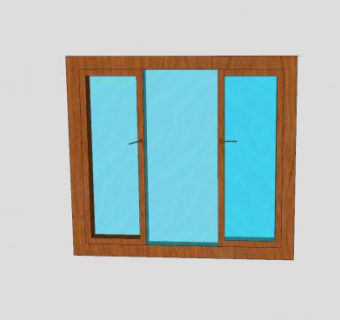 木框玻璃推拉窗3面板SU模型下载_sketchup草图大师SKP模型