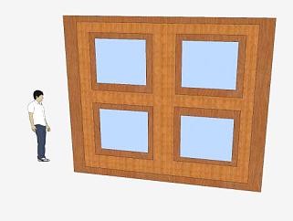 传统木框玻璃窗SU模型下载_sketchup草图大师SKP模型