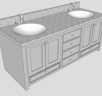 浴室双水槽卫浴柜SU模型下载_sketchup草图大师SKP模型