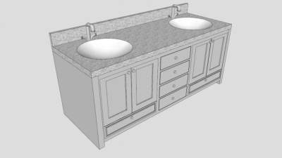 浴室双水槽卫浴柜SU模型下载_sketchup草图大师SKP模型