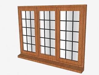 现代中式木框玻璃窗SU模型下载_sketchup草图大师SKP模型