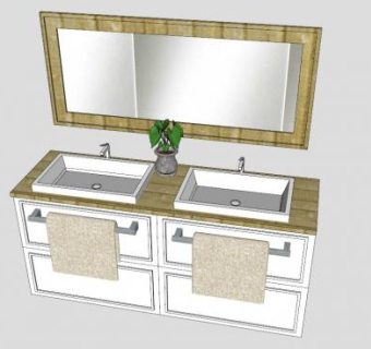 木制浴室双水槽SU模型下载_sketchup草图大师SKP模型
