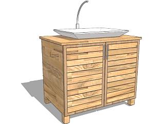 浴室水槽实木柜架SU模型下载_sketchup草图大师SKP模型