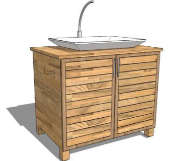 浴室水槽实木柜架SU模型下载_sketchup草图大师SKP模型