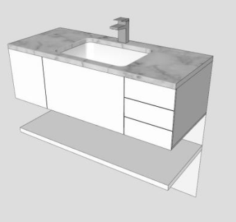 浴室浮水池白色柜架SU模型下载_sketchup草图大师SKP模型