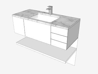 浴室浮水池白色柜架SU模型下载_sketchup草图大师SKP模型