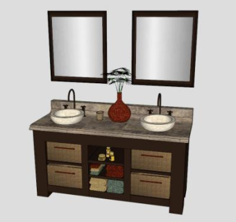 浴室盥复古浴室柜SU模型下载_sketchup草图大师SKP模型