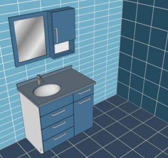 浴室蓝色脸盆柜架SU模型下载_sketchup草图大师SKP模型