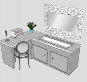 浪漫简欧水槽浴室柜SU模型下载_sketchup草图大师SKP模型