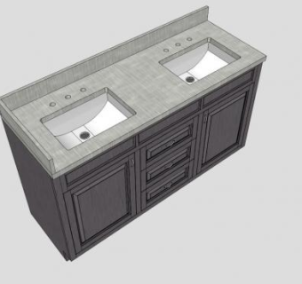 主浴室白色卫浴柜SU模型下载_sketchup草图大师SKP模型