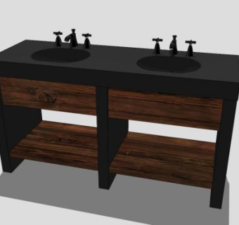 现代木炭浴室梳妆台SU模型下载_sketchup草图大师SKP模型