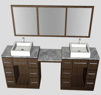 双浴室水槽卫浴柜SU模型下载_sketchup草图大师SKP模型