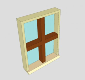 田字形木框玻璃窗SU模型下载_sketchup草图大师SKP模型