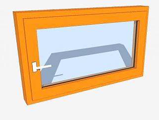 橙色窗框平开窗SU模型下载_sketchup草图大师SKP模型