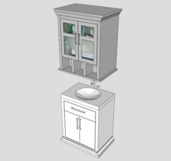现代白色浴室水槽柜架SU模型下载_sketchup草图大师SKP模型