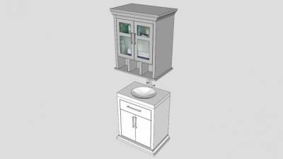 现代白色浴室水槽柜架SU模型下载_sketchup草图大师SKP模型