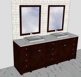 浴室盥洗台黑桃木柜架SU模型下载_sketchup草图大师SKP模型