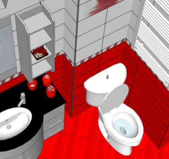 现代红色浴室卫浴柜SU模型下载_sketchup草图大师SKP模型