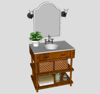 木质浴室水槽柜架SU模型下载_sketchup草图大师SKP模型
