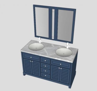 浴室水槽蓝色柜架SU模型下载_sketchup草图大师SKP模型