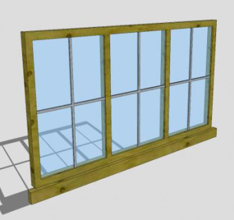 田字型木窗3面板SU模型下载_sketchup草图大师SKP模型