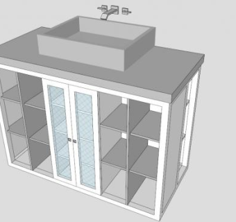 现代白色格子浴室柜SU模型下载_sketchup草图大师SKP模型