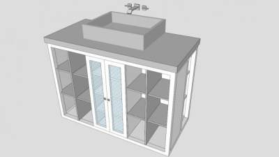 现代白色格子浴室柜SU模型下载_sketchup草图大师SKP模型