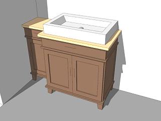 浴室盥实木洗台SU模型下载_sketchup草图大师SKP模型