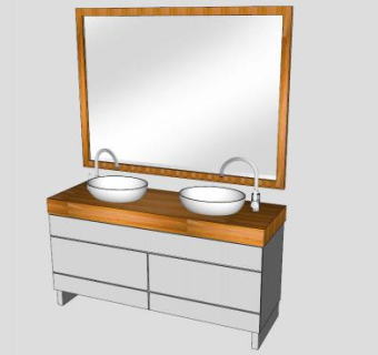 浴室双台盆卫浴柜SU模型下载_sketchup草图大师SKP模型