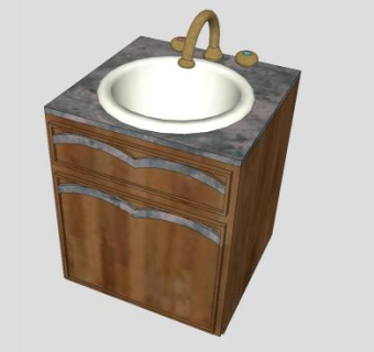 田园实木浴室柜水槽SU模型下载_sketchup草图大师SKP模型